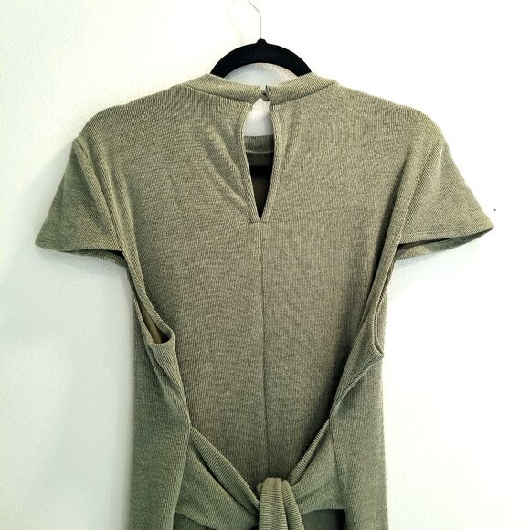 TopShop Short-Sleeve Maxi Dress Size 14 Moss / Olive Green Color Stretch Fabric - Picture 3 of 14